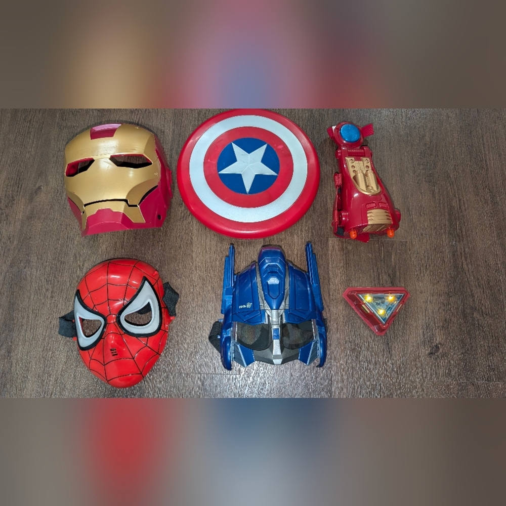Superhero Mask Lot Iron Man Mask & Arm Blaster & Arc Reactor Light Up Spiderman